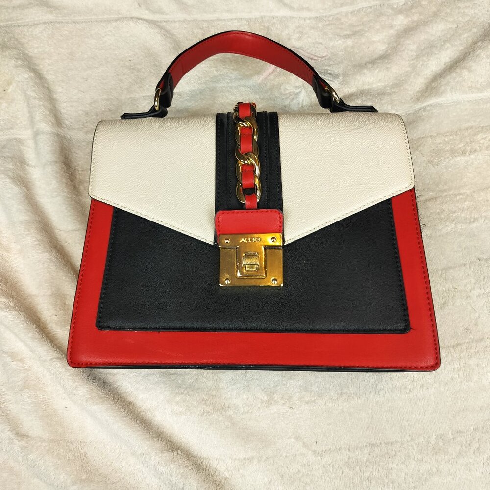 ALDO Colorblock Top Handle Satchelβ | Red White Black Gold Chain Detail